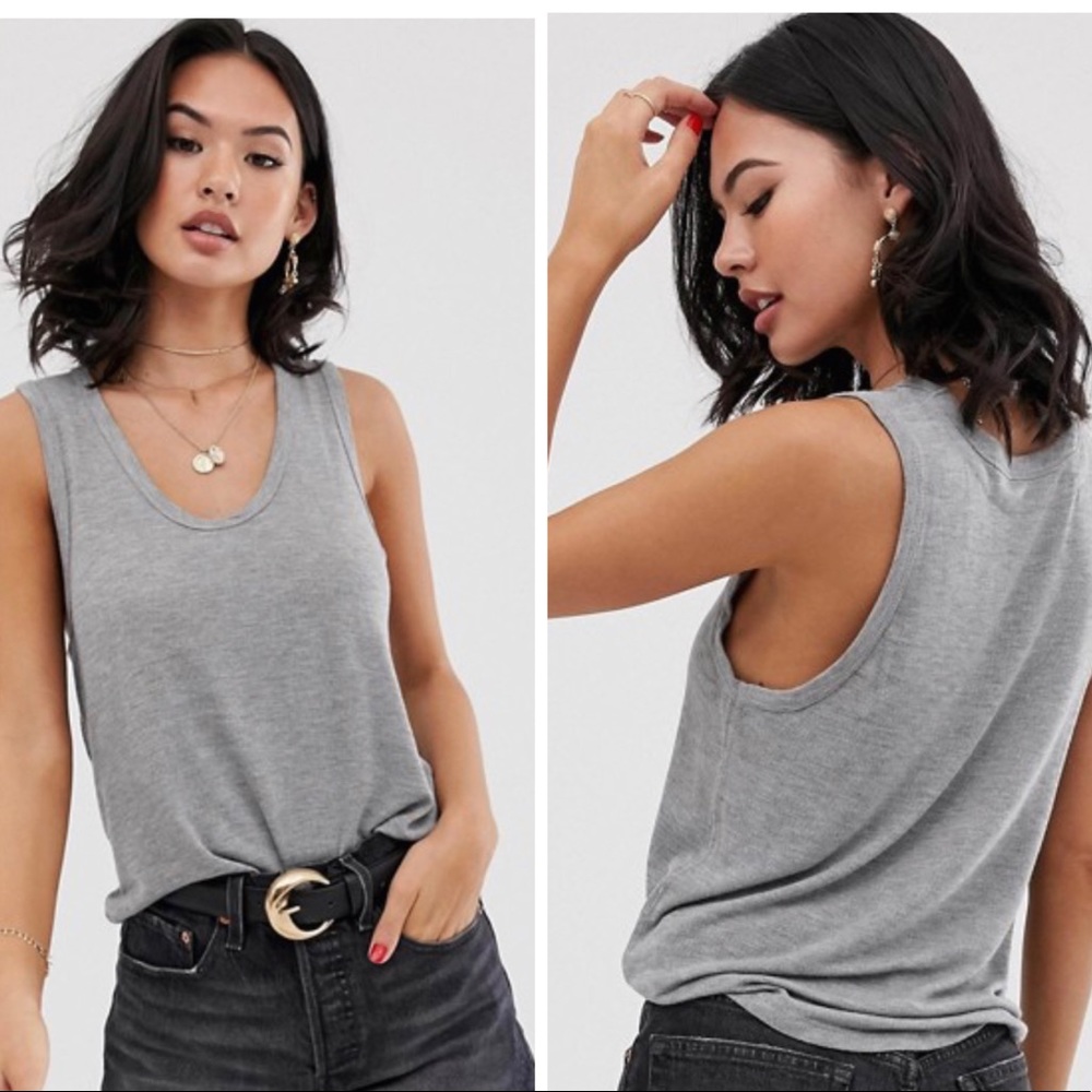 Free People Take The Plunge Gray Tank Top Size S